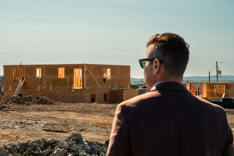 Construction site and Rob Bennett observing the progress, representing home building services in Newfoundland.